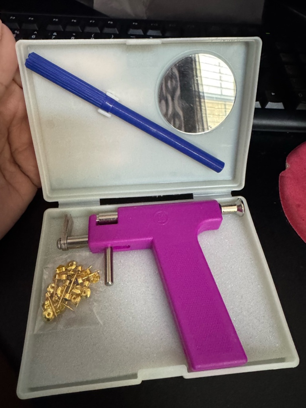 Purple Ear/Body Piercing Gun Kit with Mirror and Studs
